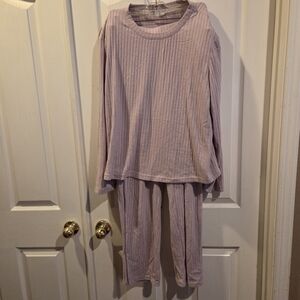 Berkshire Homewear Pajamas Knit Lavender Purple Long Sleeve Ribbed Large PJ Set